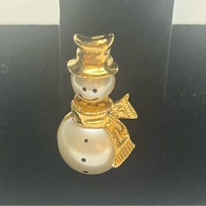 Small vintage Gold and Pearl Snowman Brooch